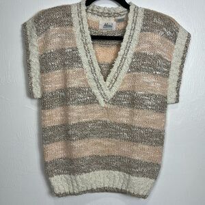 Alicia Wool Blend Striped Sleeveless V-neck Sweater Vest Size S